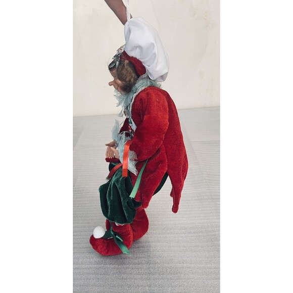 Christmas Cook Elf Shelf Sitter Ornament 16" Red Green Outfit Articulated Legs - Picture 10 of 10